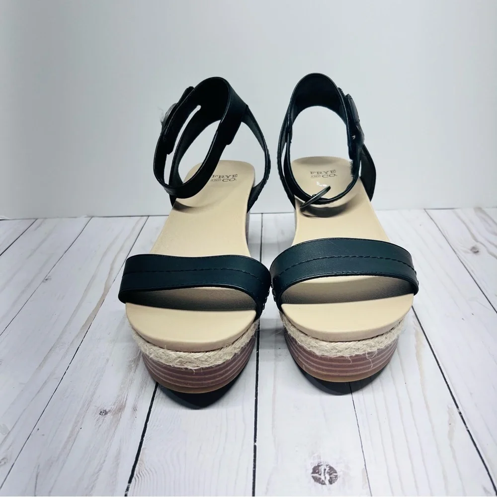 FRYE AND CO. New without Box Livia Black and Tan Wedge Sandals Size 10M